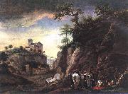 WOUWERMAN, Philips Rocky Landscape with resting Travellers qr oil painting on canvas